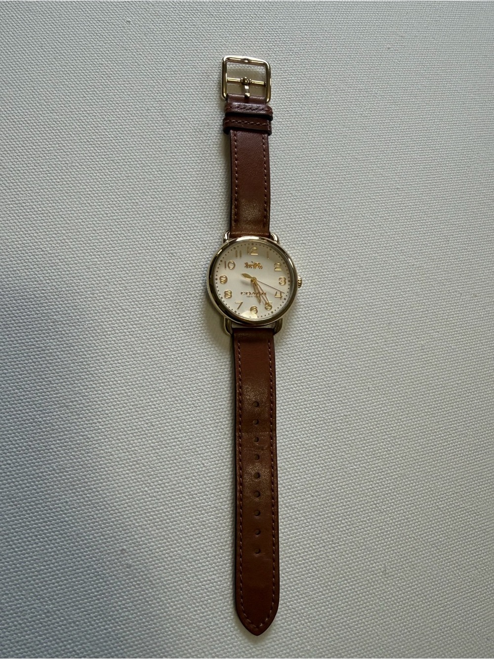 Coach Brown Leather Strap Gold-Tone Dial Woman’s Watch - Picture 2 of 7